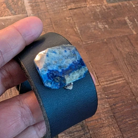 Lapis‎ lazuli Blue Leather Cuff Bracelet - Picture 2 of 7
